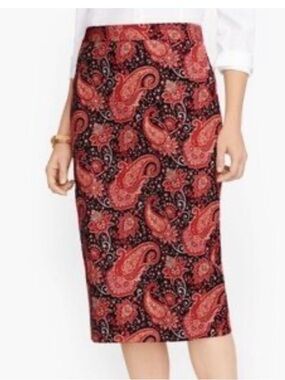 Talbots Paisley Cotton Blend Stretch Midi Pencil Skirt Size: 12 Length: 27”